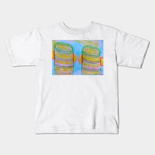 African Drums in Green and Yellow on Blue Background Kids T-Shirt